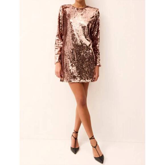 NEW MARIE OLIVER scarlett long sleeve sequin mini dress in rose gold